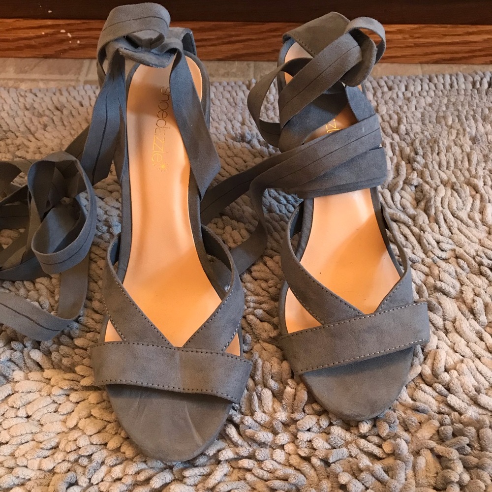 Shoedazzle powder blue tie up the leg heels